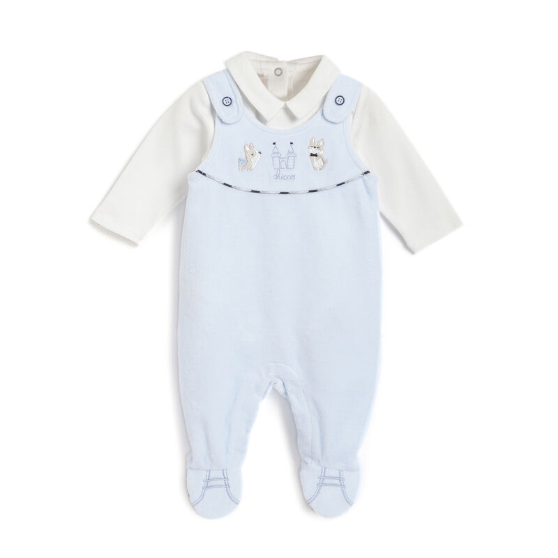 Boys Light Blue Solid Bodysuit With Babysuit image number 0
